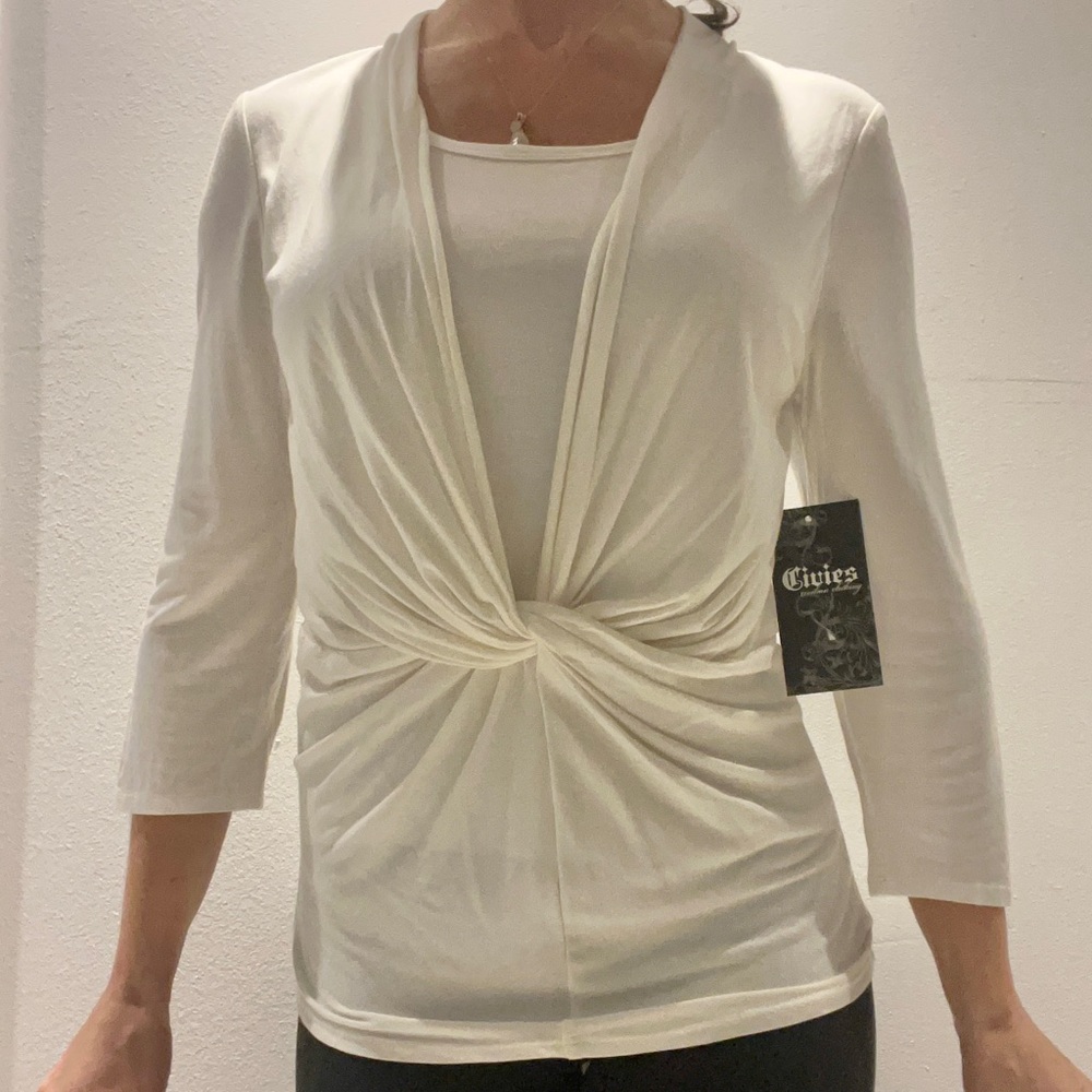 Knot Front Double Layer Top Off White